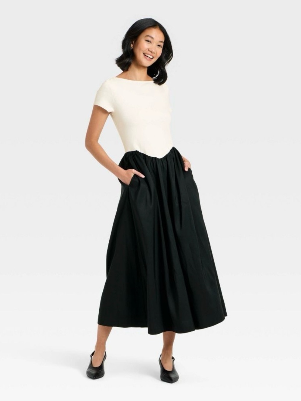 NEW Women’s A New Day Backless Knit Maxi Dress in Black/White W/Pockets